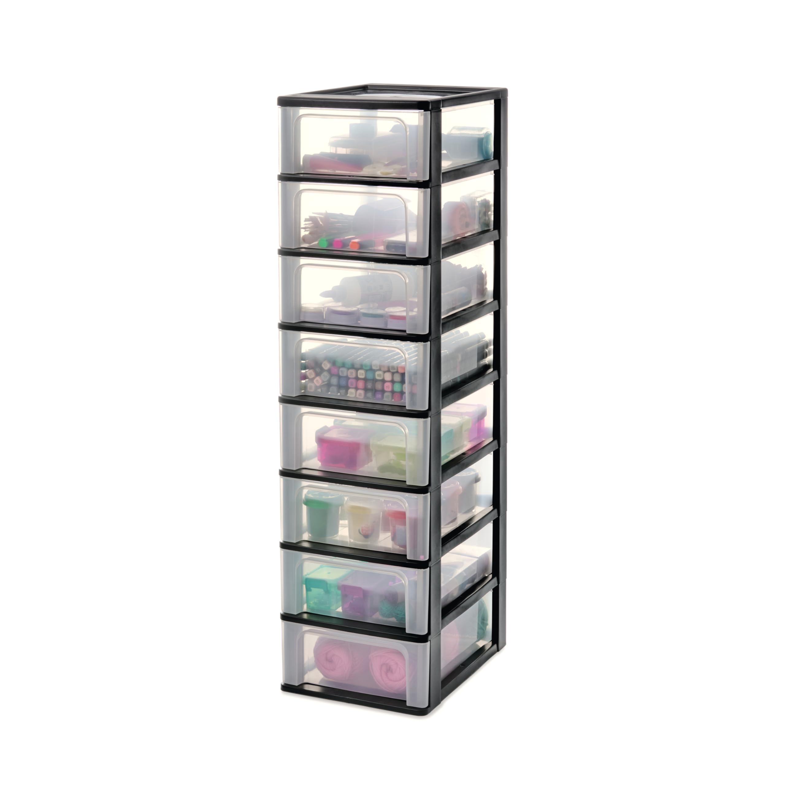 Iris Ohyama, Plastic Drawers Storage Unit, Plastic Storage Drawers, A4 Format, H96.5cm/8 Drawers, BPA Free, Black, W35.5 x D26 x H96.5cm, OCH-2008