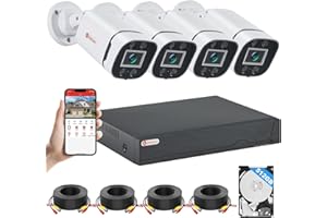 AIWIXEN 8CH H.265+ 3K Lite Wired CCTV Security Camera System with Human Vehicle Detection, 4X IP68 5MP Surveillance Camera fo