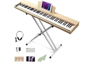 Ktaxon 88 Key Piano Keyboard Semi-Weighted Electric Piano, Portable Keyboard Piano with Stable Piano Stand, Professional 3 Pedal, 2 Headphone Jacks, Bluetooth, MIDI, 128 Rhythms and 128 Tones(Oak)