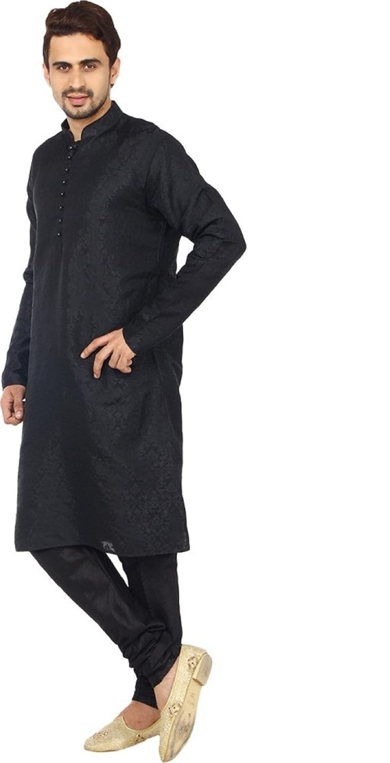 royal men's festive art silk jacquard floral print kurta churidar