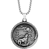 HAQUIL Wolf Necklace, Animal Totem Medallion Pendant, Wolf Jewelry Gift for Men and Women