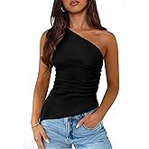 PRETTYGARDEN Womens 2026 Summer Y2K Tops Sleeveless One Shoulder Slim Fit Shirts Ruched Knit Asymmetrical Top Blouse