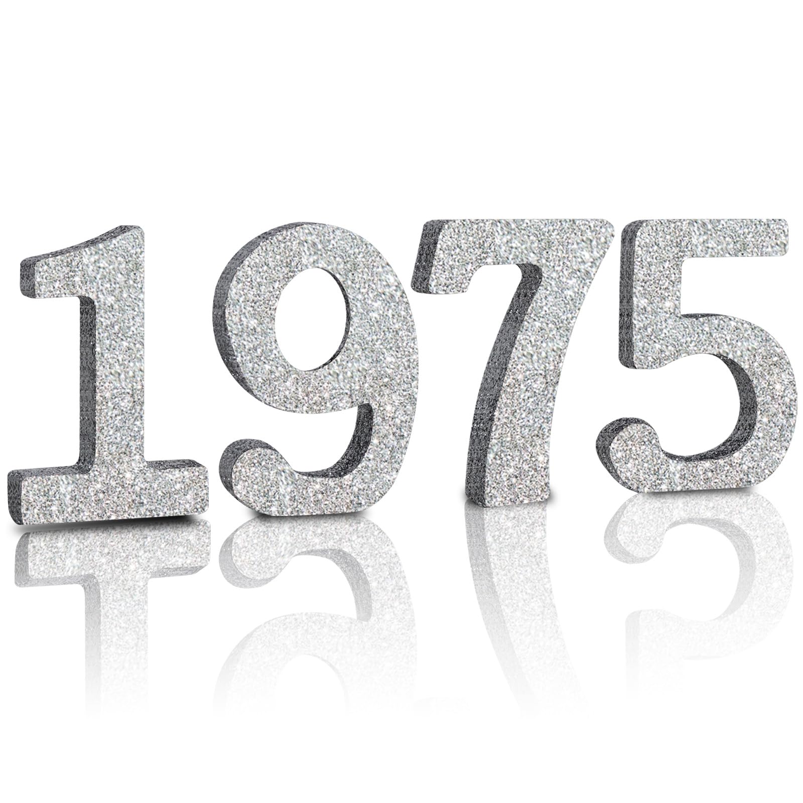 TONIFUL 4 Inch 1975 Silver Glitter Table Centerpiece Sign 1975 Number ...