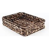 Water Hyacinth Woven Serving Tray Rectangular Hand-Woven Wicker Storage Trays for Coffee/Breakfast/Dessert/Fruit/Bread (Brown-Small)