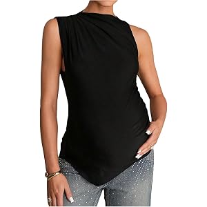 MakeMeChic Women's Maternity Blouses Summer Sleeveless Ruched Mock Neck Work Office Asymmetrical Tops