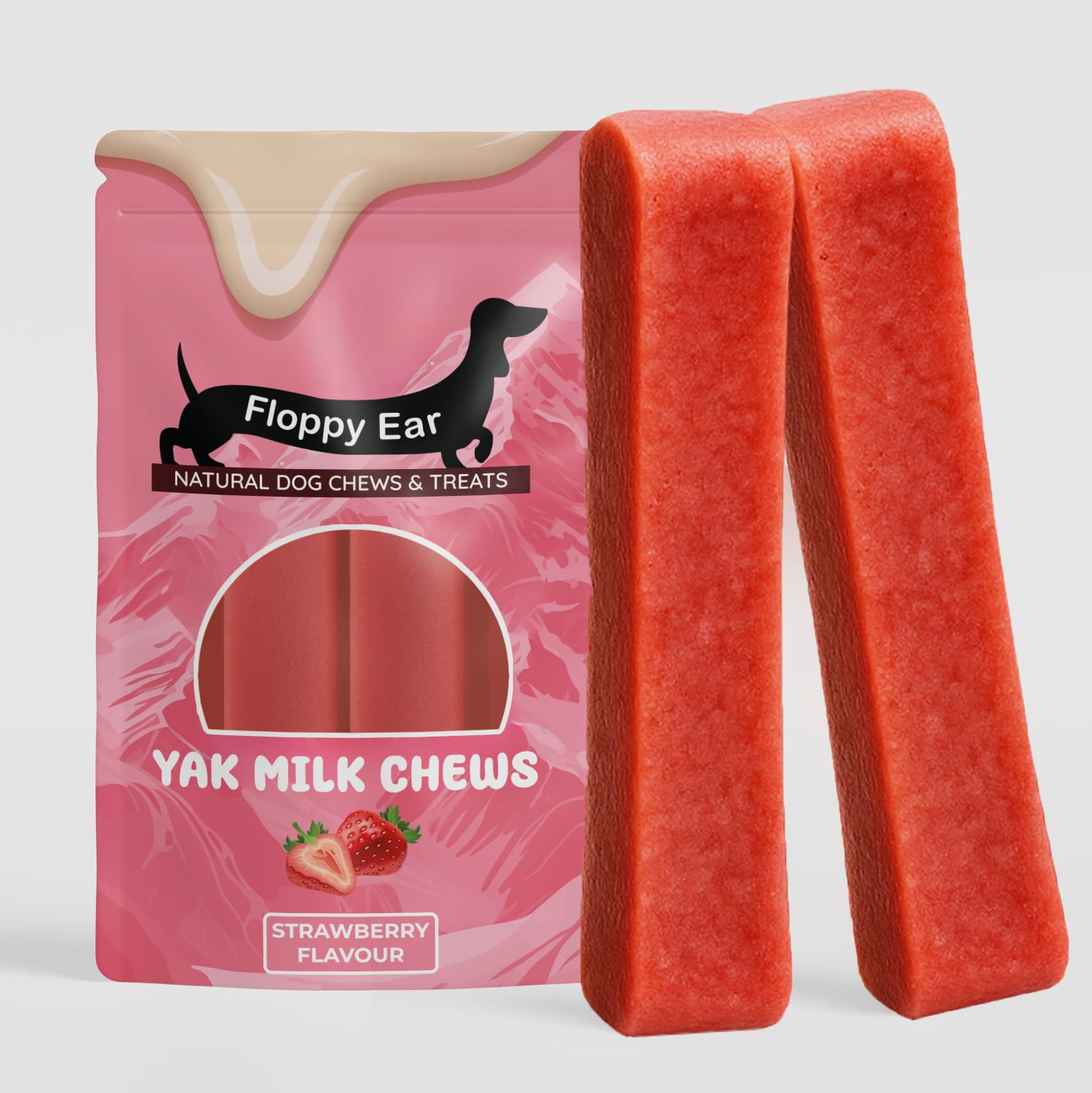 Himalayan Yak Chews For Dogs - Strawberry Flavour - Yak Chews with Milk for Dogs X-Large (pack of 2) - Rich in Protein & Calcium - Puppy Friendly - Dog Dental Sticks