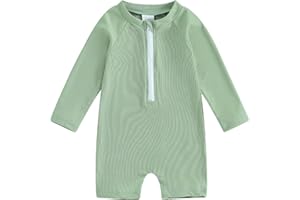 woshilaocai Baby Boy One Piece Swimsuit Rash Guard Short Sleeve Zipper Bathing Suit Beach Swimwear Sunsuit