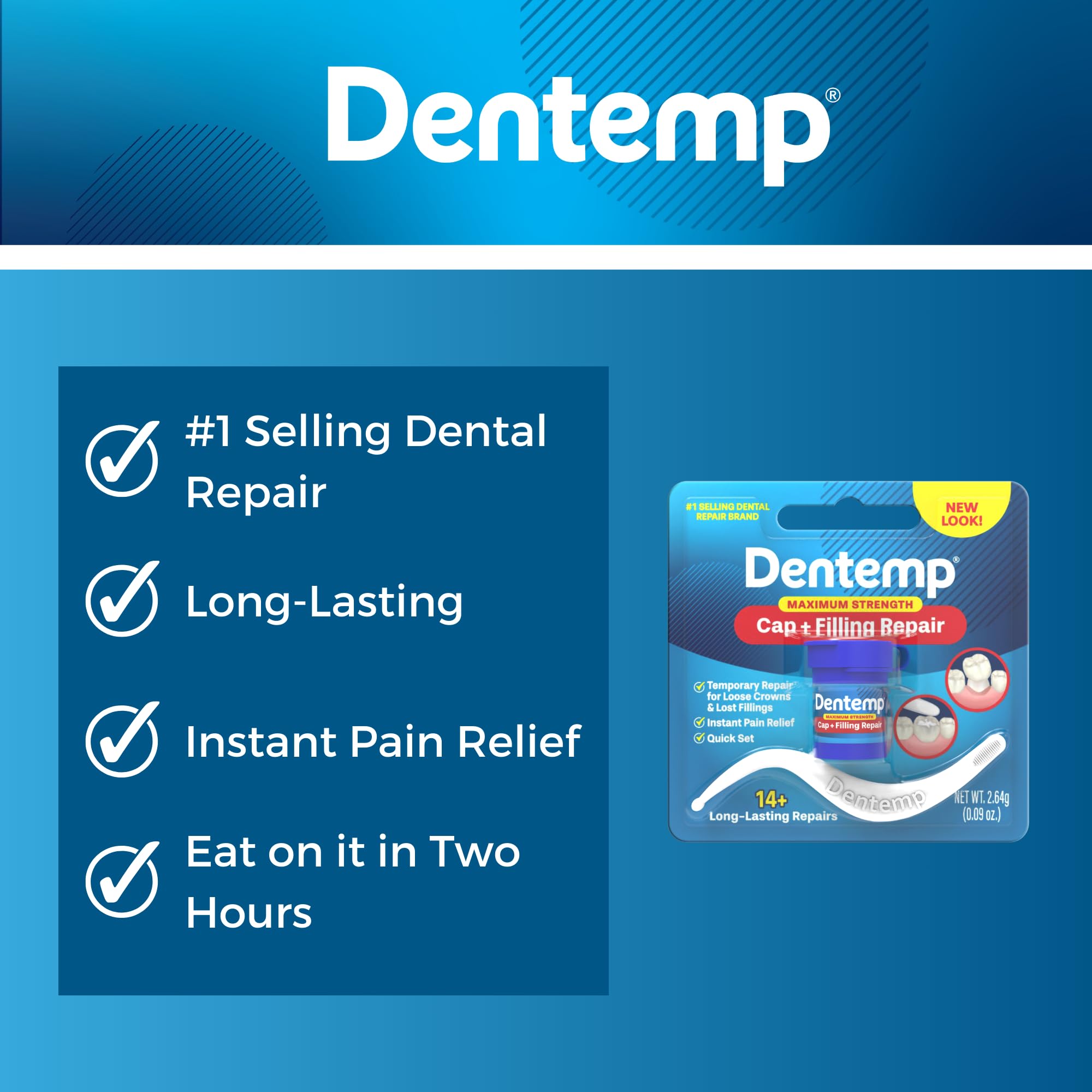 Dentemp Maximum Strength Loose Cap and Lost Filling Repair - Dental Repair Kit for Instant Pain Relief (Pack of 2)