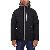 Nautica Men's Midweight Quilted Faux Memory Puffer Jacket –Adjustable Hood Insulated Winter Coat, Black, X-Large