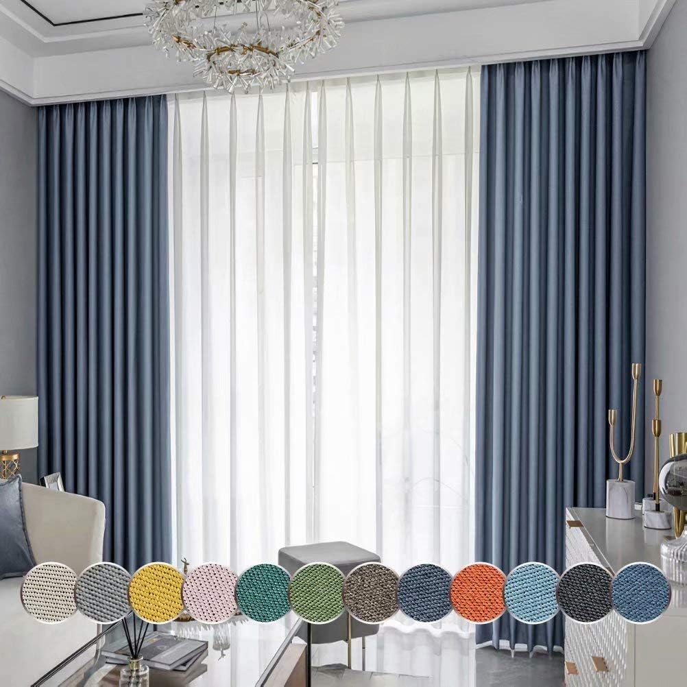 Amazon.com: MacoHome Denim Blue Linen Full Blackout Curtains Two Sided