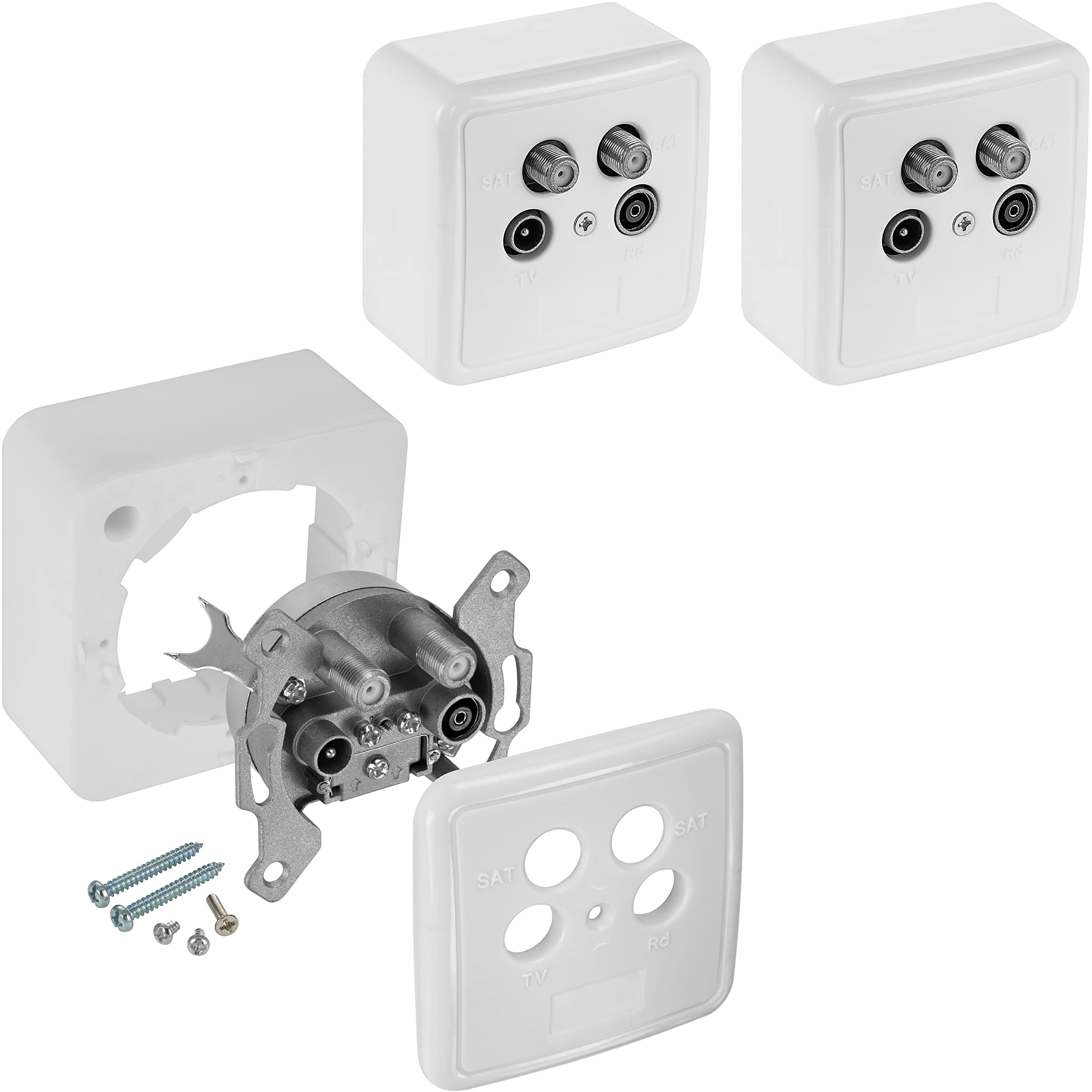Poppstar 3x SAT socket (4-hole antenna socket), terminal socket for SAT, TV and cable connection (digital/analogue), suitable for surface mounting/flush mounting
