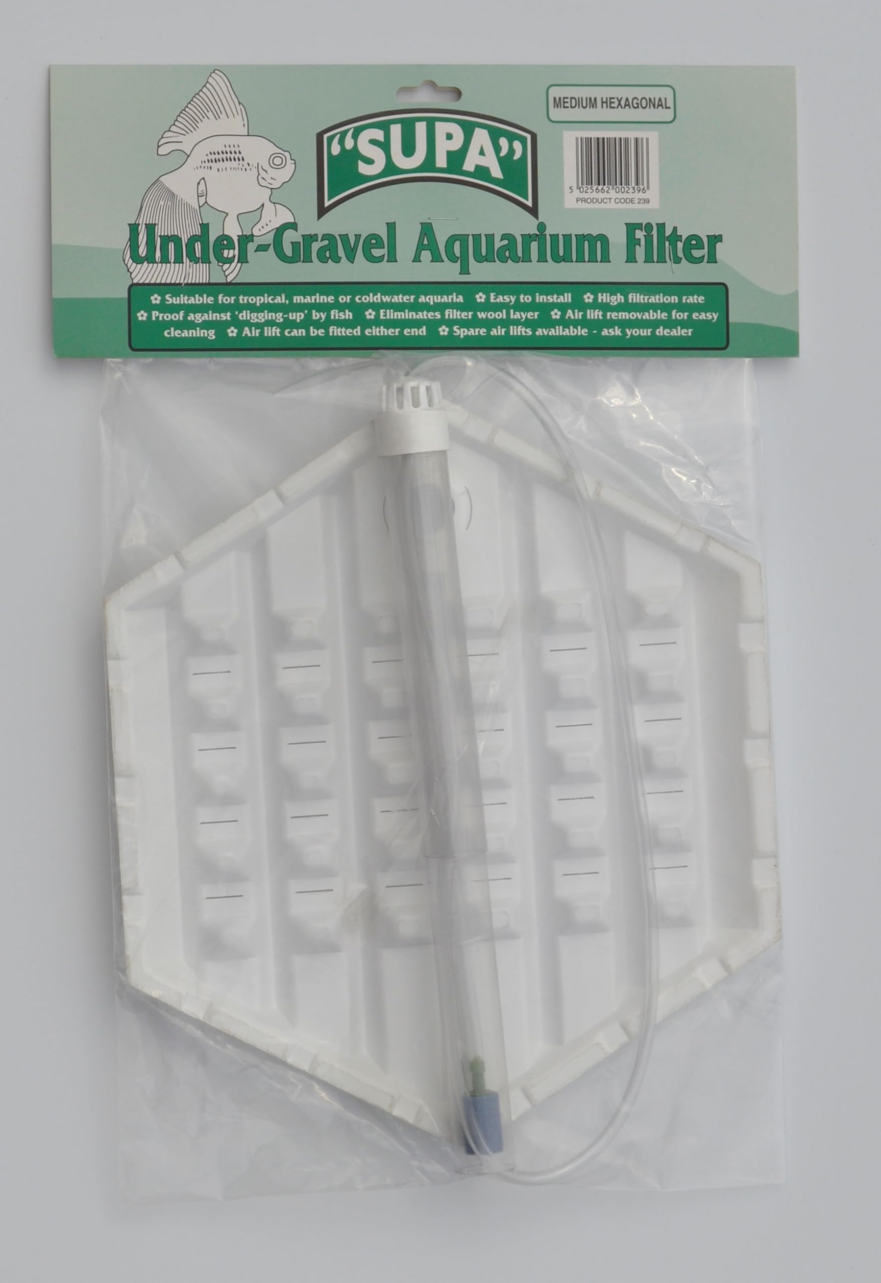 Supa Medium 12.5" x 6.5" Hexagonal Under-Gravel Aquarium Filter, Suitable For Tropical, Marine or Cold Water Aquariums/Fish Tanks, Made In The UK,