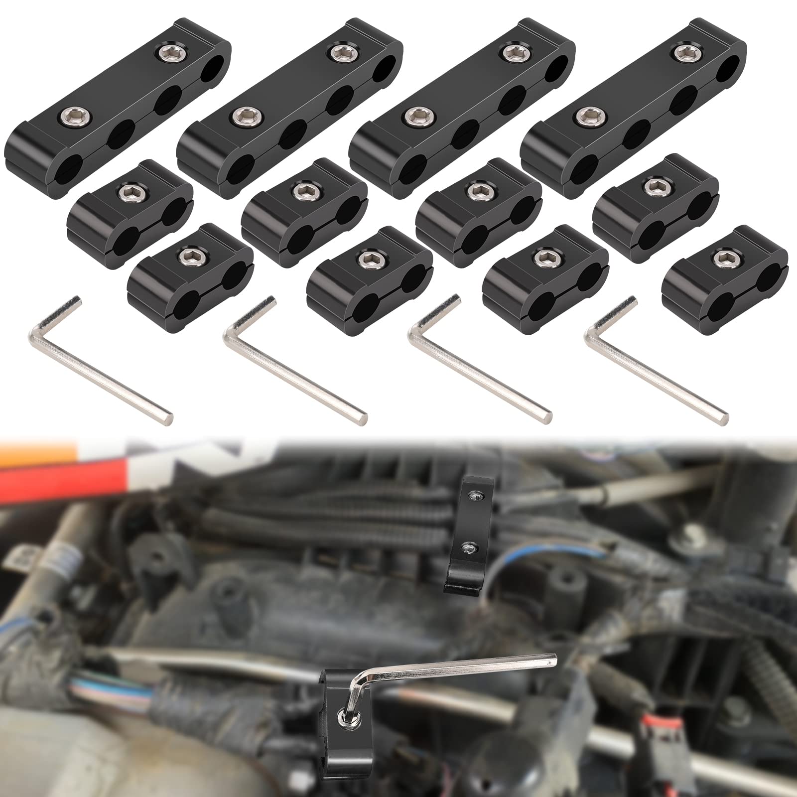 Photo 1 of 12pc Car Engine Spark Plug Wire Separator Divider Set for 8mm 9mm 10mm Spark Plug Wire Holder Clamp Ignition Wire Loom Divider Aluminum Alloy Wire Separators