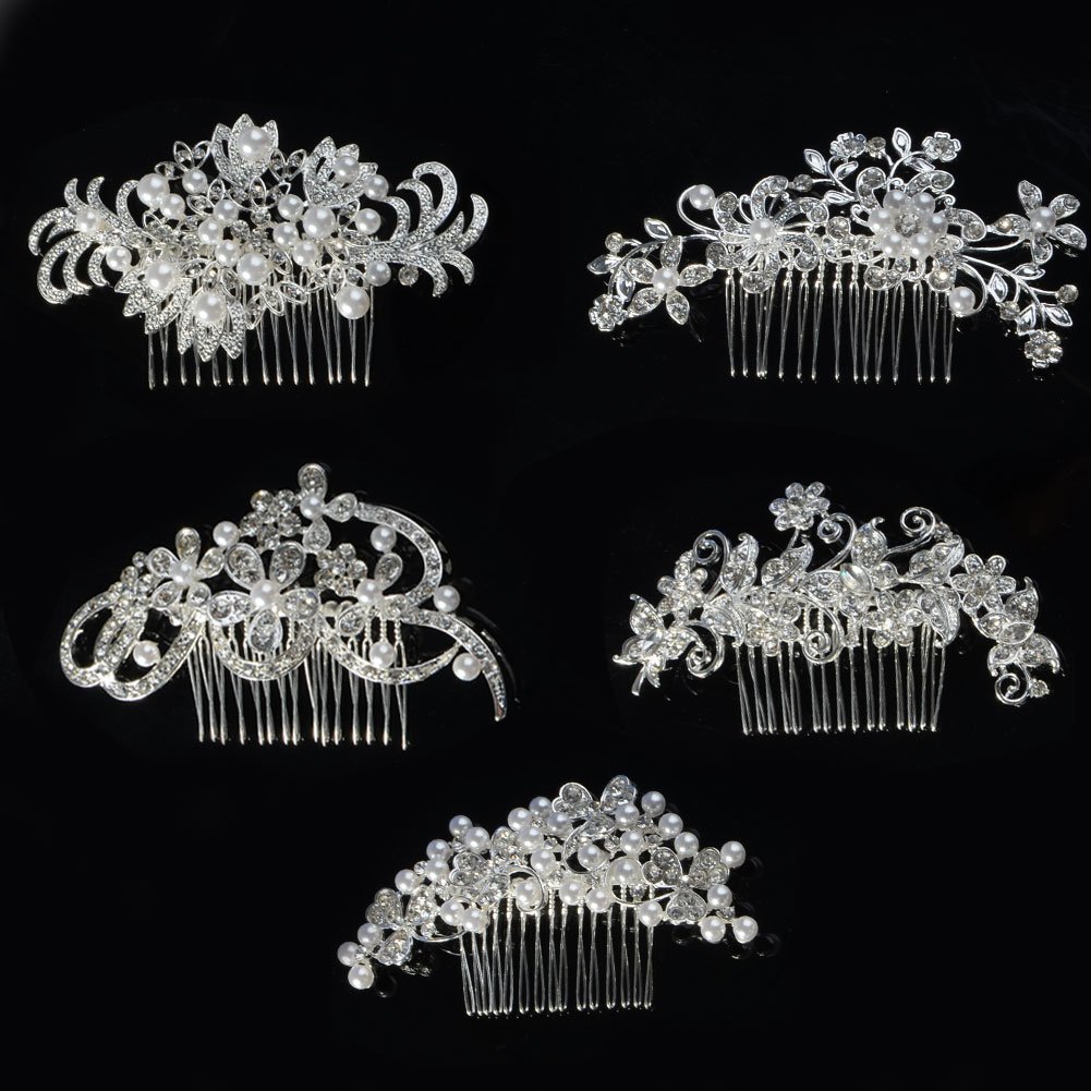 Gentlecarin Pack of 5 Vintage Bling Crystal Hair Comb for Women Princess Luxury Style