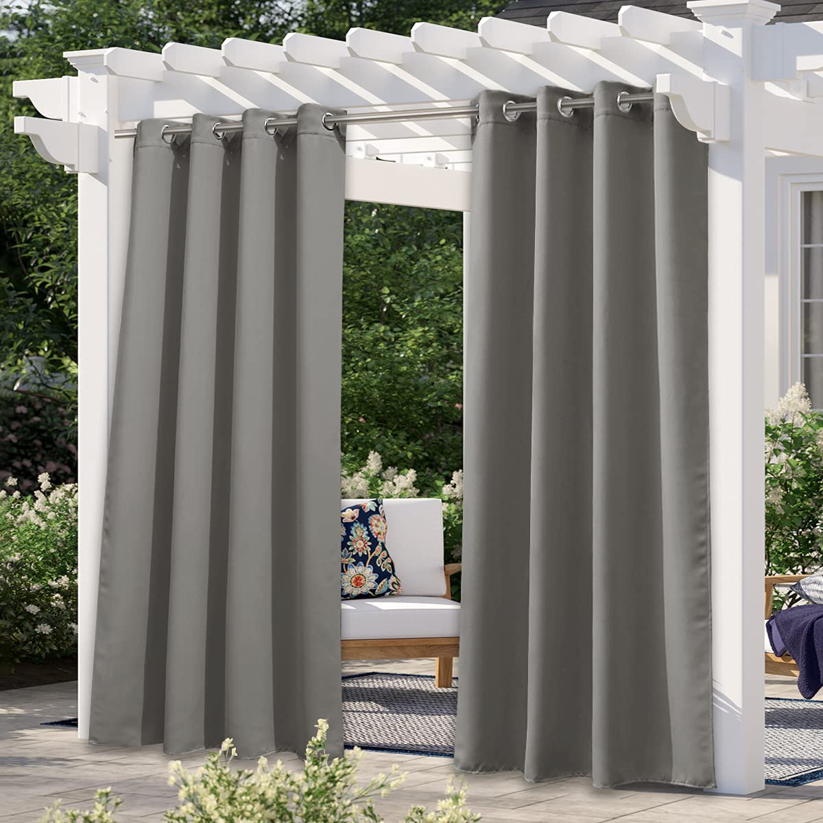 Photo 1 of NICETOWN Patio Outdoor Curtain Waterproof, Thermal Insulated Stainless Steel Rustproof Grommet Blackout Indoor Outdoor Curtain/Drape for Party/Cottage, Sand, 1 Panel, W52 by L84