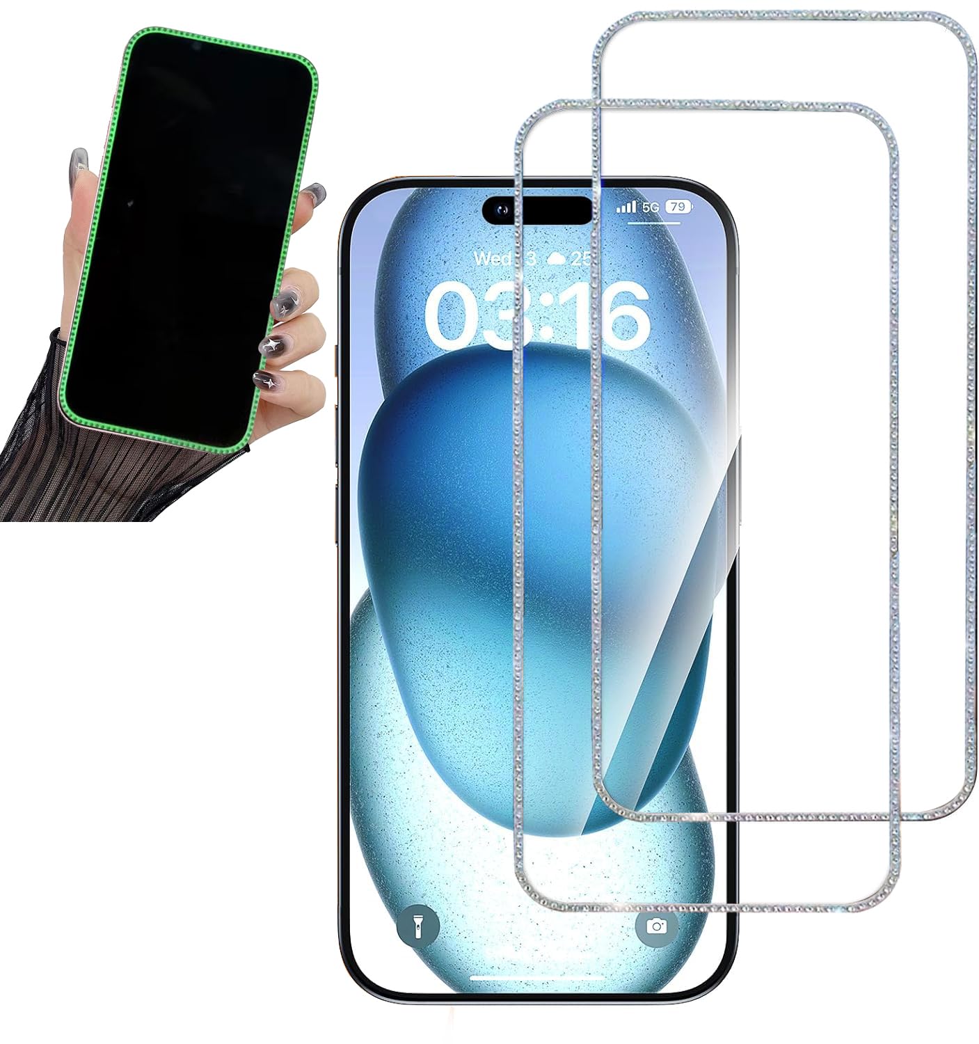 2PCS Glitter Screen Protector Compatiable with iPhone 13/iPhone 13 pro, Diamond Bling Shiny Sparkling Tempered Glass Protective Cover Suit for iPhone 13/iPhone 13 pro 6.1 Inch 2 Pcs Clear