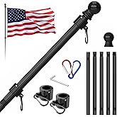 ZMTECH 6 FT Thicken Stainless Steel Flag Pole Without Bracket for Outside House, Residential or Commerical, 1 Inch Tangle Free Flag Pole Kit for Porch/Boat(Without Bracket, Flag, Black)