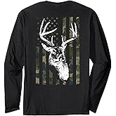 Whitetail Buck Deer Hunting USA Camouflage Flag - ON BACK Long Sleeve T-Shirt