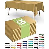Pureegg Plastic Table Cloth Disposable 10 Pack, 54 x 108 Inch Table Cloths, Graduation Decorations, Thanksgiving, Christmas Tablecloths, Rectangle, Plastic Cover, Leakproof & Sturdy, Gold