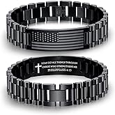 P. BLAKE American Flag Bible Verse Bracelet for Men, Stainless Steel Engraved Scripture Bracelet Easter Christian Religious Christmas Birthday Jewelry Gifts