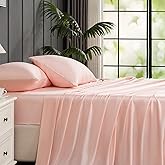 Yibeizi Pink 100% Viscose Derived from Bamboo Sheet Set Queen Size, 4 Pieces Cooling Silky Bed Sheets for Hot Sleeper, Luxury Soft Deep Pocket Fitted Bedsheets