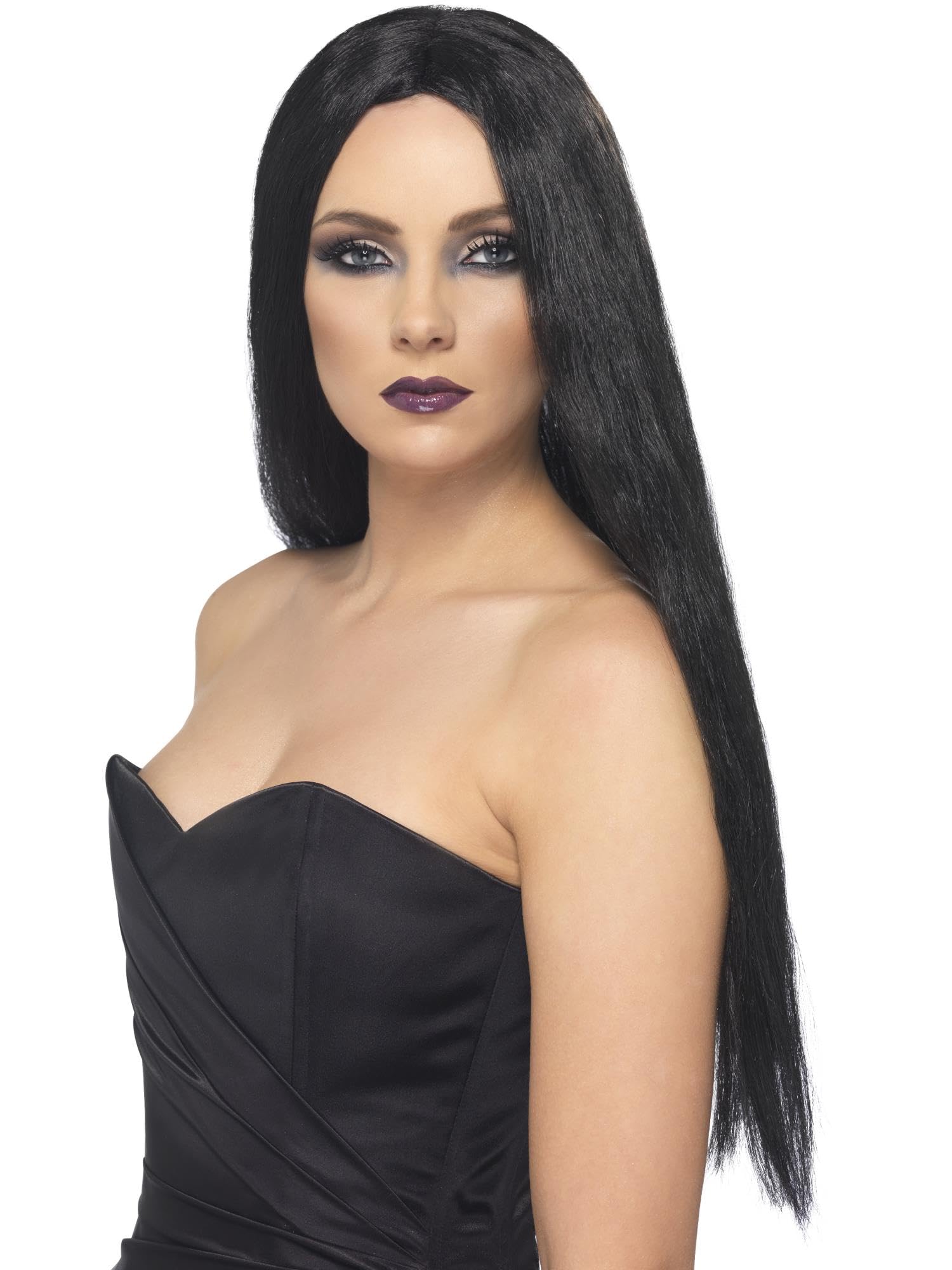 Smiffys Witch Wig, Black 61cm Long, Halloween Fancy Dress Accessory, Witch Dress Up Wigs Halloween