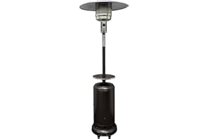 HILAND AZ Patio Outdoor Propane Gas Patio Heater, 48K BTU's, Open Door Design, Adjustable Table, Single pole, CSA approved, Hammered Bronze Finish