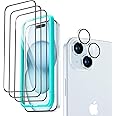 ESR 3+1 Pack for iPhone 15 Screen Protector, 3 Tempered-Glass Screen Protector and 1 Set Camera Lens Protector, 2.5D Curved Edges, Full-Coverage Military-Grade Protection, Scratch Resistant