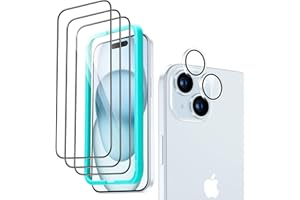 ESR for iPhone 15 Screen Protector Set, 3 Tempered-Glass Screen Protectors and 1 Set Individual Lens Protectors, 2.5D Curved 