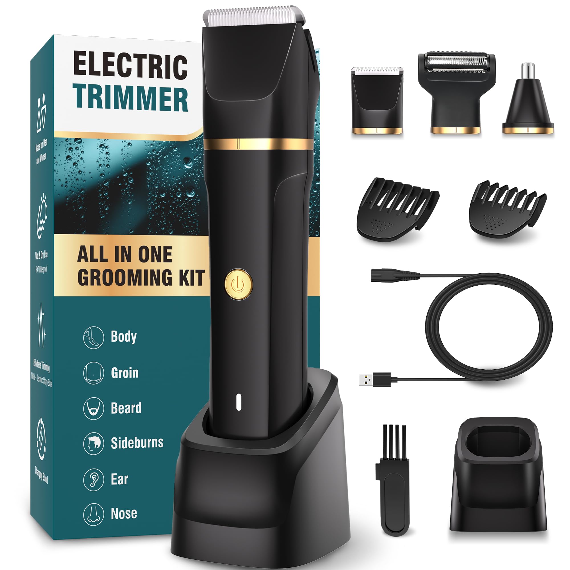 Body Trimmer Men 3 in 1, Pubic & Ball Trimmer Man IPX7 Waterproof, Rechargeable Body Shavers for Men with 2 Combs, Painless Nose Hairs Trimmer for Man,Wet & Dry