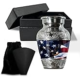 Evergreen Memorials Handcrafted US Flag Small Urn for Adult Ashes Male & Female, Single Keepsake with Velvet Bag, for Burial & Decoration & Funeral
