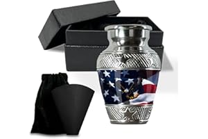 Evergreen Memorials Handcrafted US Flag Urn for Adult Ashes Male & Female, Single Keepsake, Set of 4 Keepsakes, with Velvet Bag, for Burial & Decoration & Funeral