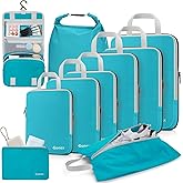 Gonex 10 Set Compression Packing Cubes, Expandable Storage Travel Bags for Suitcase, Luggage Organizers with Hanging Toiletry Bag Laundry Bag Shoe Bag Accessories Bag (Blue)