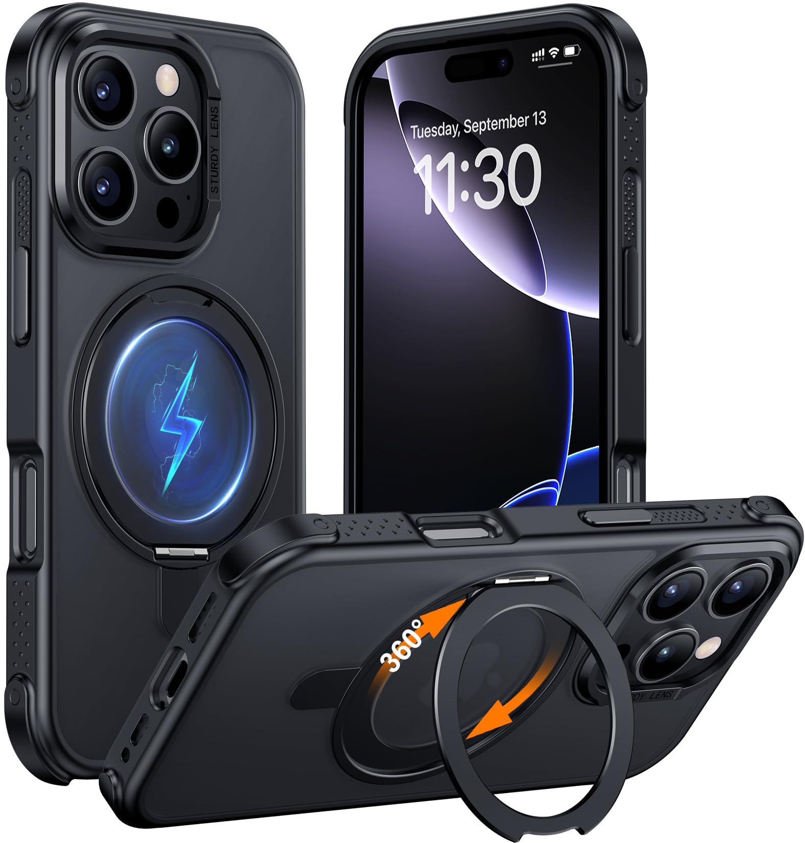 Photo 1 of ***BROKEN STAND*** Temdan Magnetic for iPhone 16 Pro Case,[with 360°Rotatable Invisible Magnetic O-Ring Stand][Military Grade Shockproof][Compatible with MagSafe] Slim Translucent Matte Phone Case for iPhone 16 Pro 6.3"