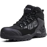 KOIFISH Mens Composite Toe Work Boots Waterproof Safety Boots Lightweight Slip Resistant for Warehouse Factory Construction