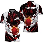 DILYPOD Personalized 3D Bowling Polo Shirt, Custom Name Bowling Shirts for Men Women, Bowlings Jersey, Unisex Shirt