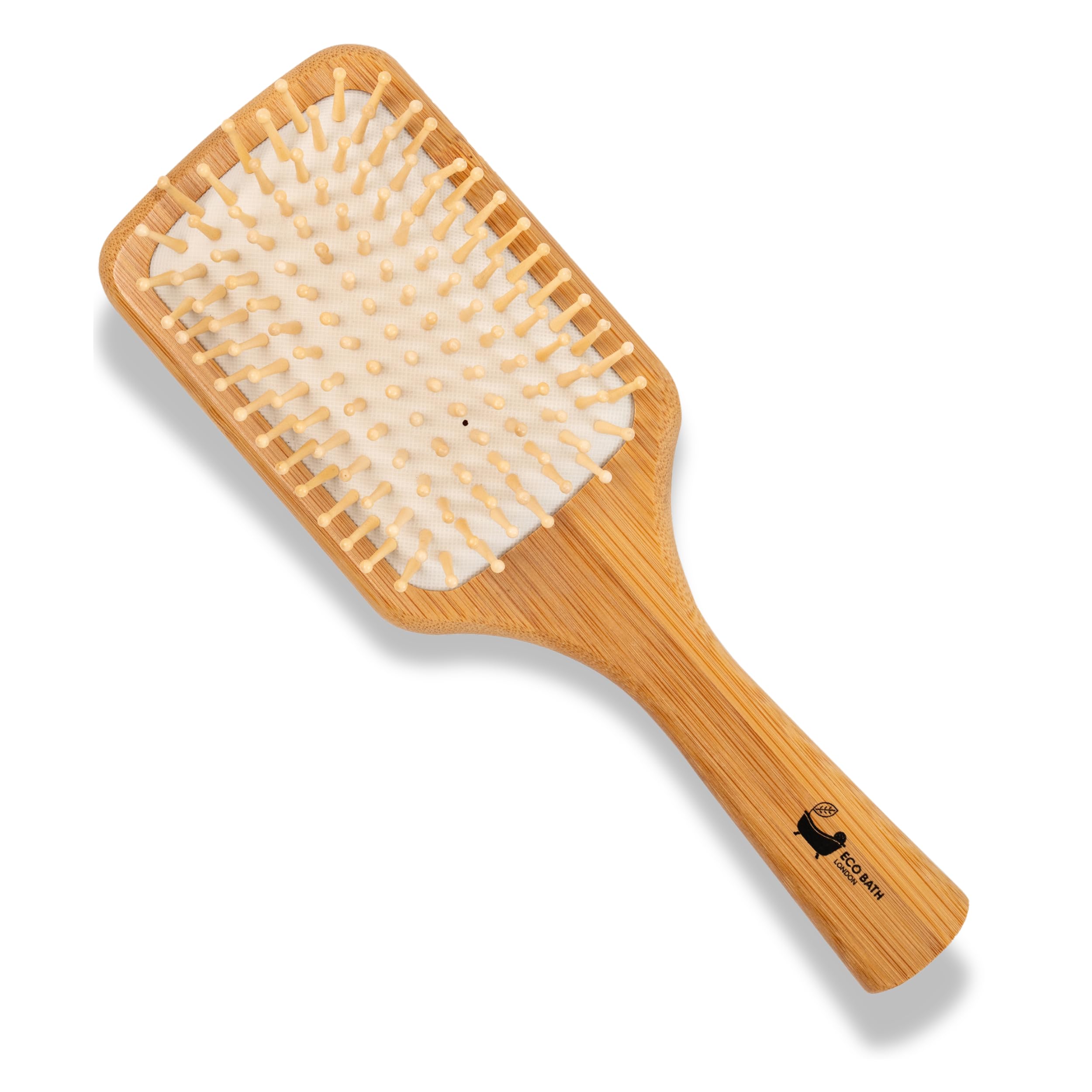 Eco Bath London Bamboo Hairbrush with Wooden Pins - Eco-Friendly Paddle Detangler for Long, Thick, and Curly Hair, Natural Wooden Scalp Massage Brush