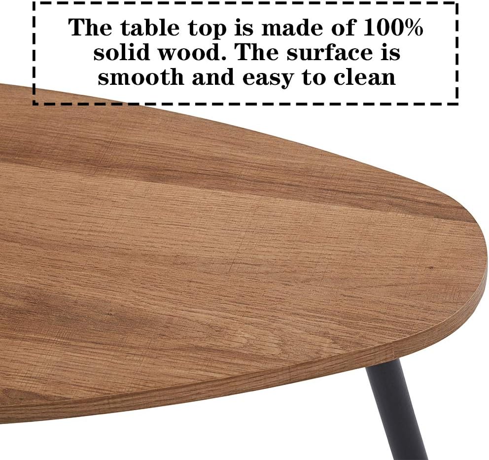GOLDFAN Triangle Coffee Table Set Nest of 2 Tables Modern Sofa Coffee Side Table Black Metal Table Legs for Living Room Walnut - Image 5