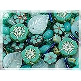 2.1oz (60 g) Mix of Unique Czech Bohemia Glass Pressed Beads, Rocailles, Opaque Turquoise Green Copper Crystal Silver, Matte and Glossy, Hand Made BCV