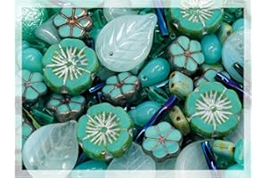 BOHEMIA CRYSTAL VALLEY 2.1oz (60 g) Mix of Unique Czech Bohemia Glass Pressed Beads, Rocailles, Opaque Turquoise Green Copper Crystal Silver, Matte and Glossy, Hand Made BCV