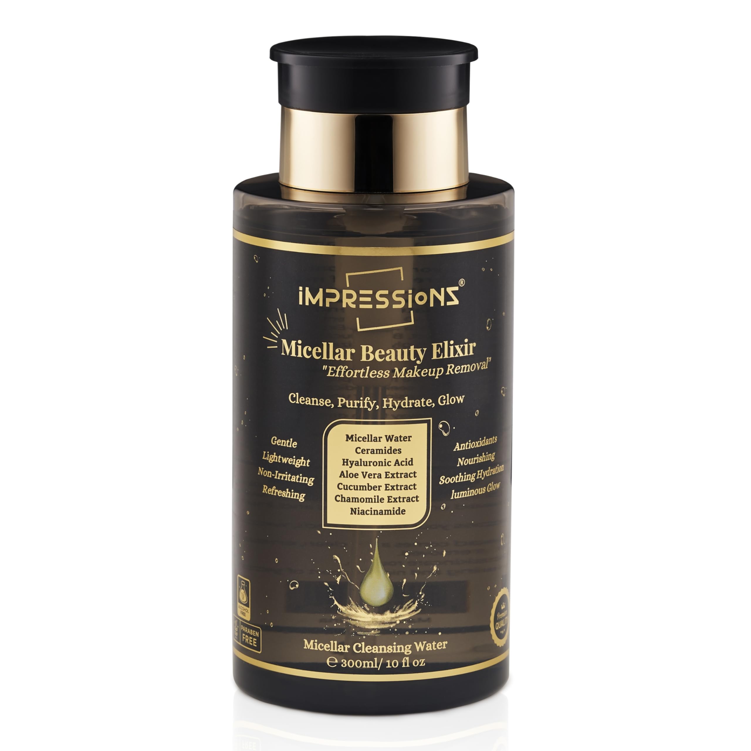 ImpressionZ Micellar Water Effortless Makeup Remover – Gentle, Non-Sticky, Hypoallergenic Cleansing Water for All Skin Types – Fragrance-Free, Quick & Convenient for Face & Eyes, Hydrates & Soothes