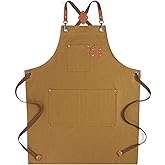 Cardkiss Chef Aprons for Men Women with Large Pockets, Cotton Canvas Water Repellent Kitchen Apron for Cooking