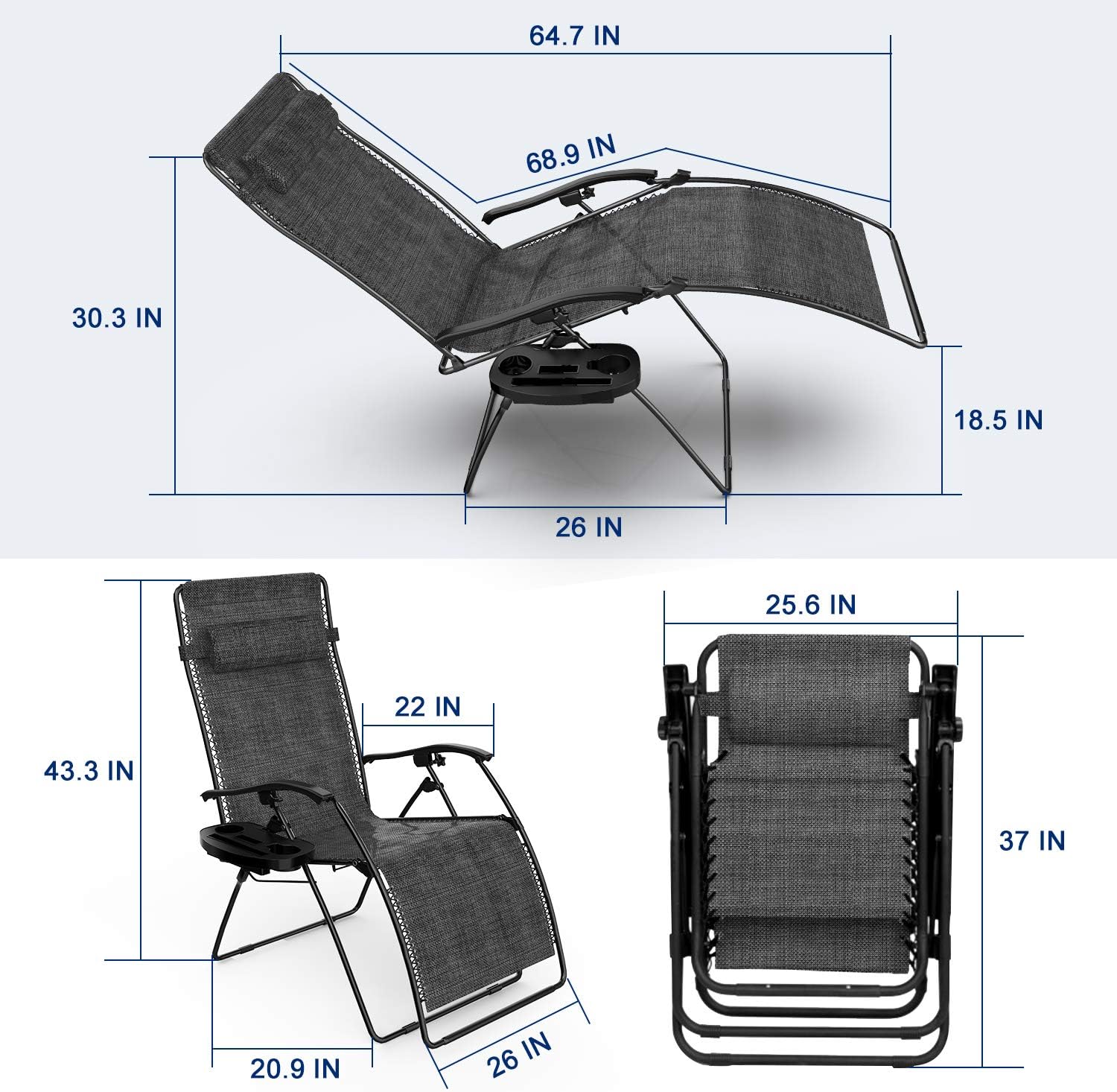 Keten Zero Gravity Chair, Patio Folding Lounge Chair Recliners, Adjustable Lawn Lounge Chair with Pillows Replacement Cords Cup Holders for Backyard Poolside Beach Set of 2(Black) : Garden & Outdoor