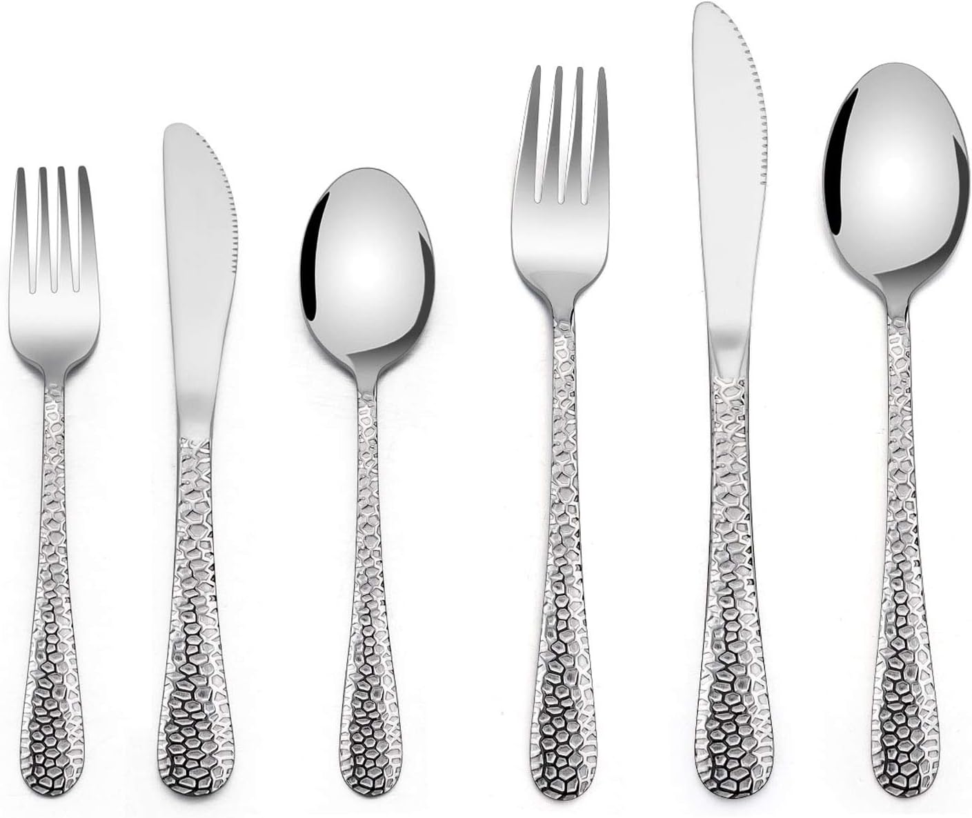 12 Piece Kids Utensils Silverware Set, E-far Stainless Steel Hammered Toddler Cutlery Child Flatware Progress Set, Small Adult Diet Tableware Include Fork Spoon Knife, Mirror Finished, Dishwasher Safe