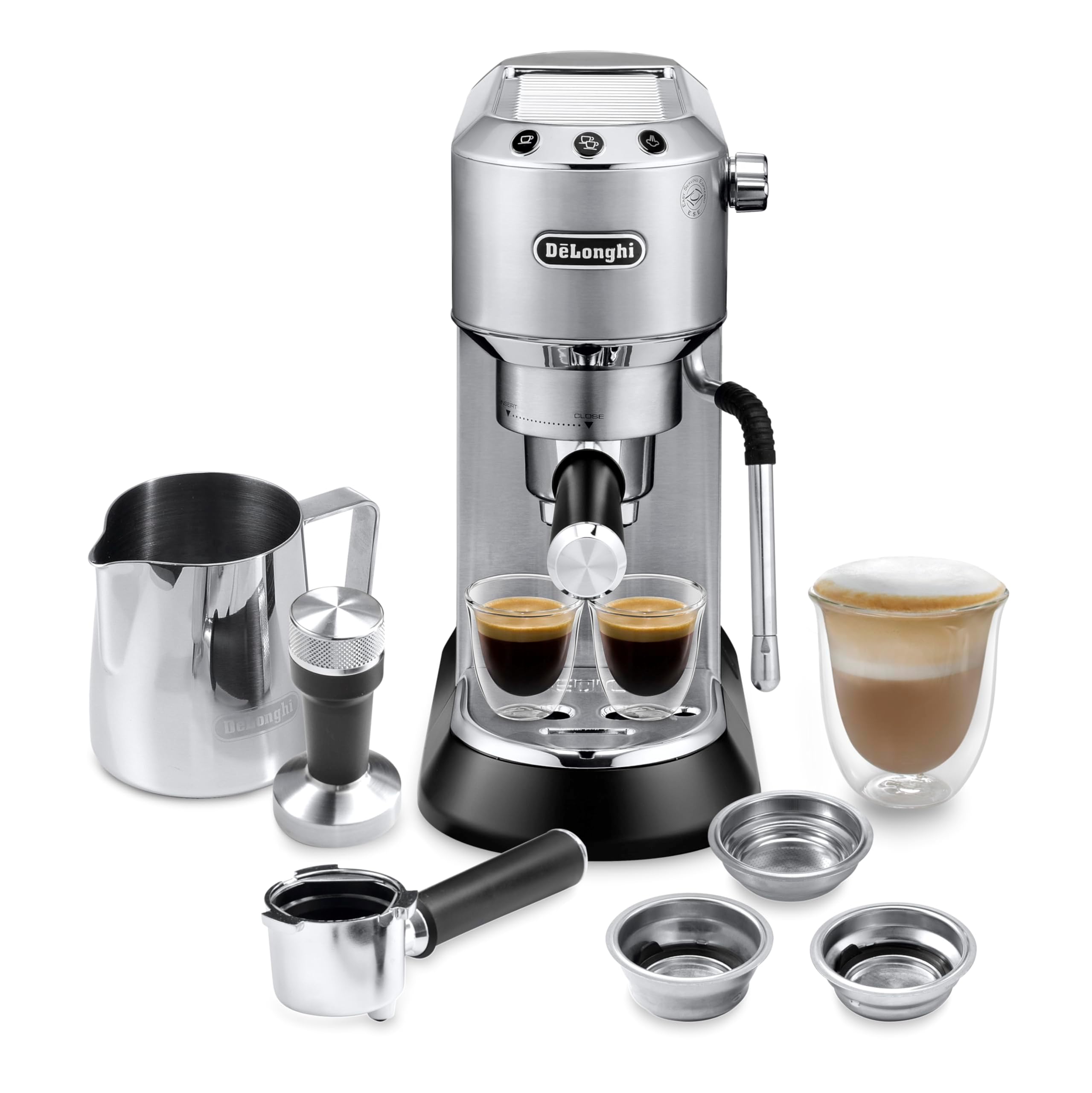 De’Longhi Dedica Arte Espresso Machine with My LatteArt Steam Wand (Milk Frother), 15-Bar Pump & 3-Level Temp Control - Compact Espresso Maker for Latte & Cappuccino - Italian Stainless Steel Design