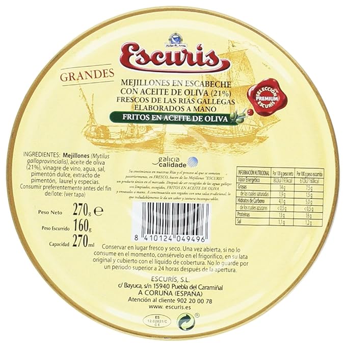 Escuris Mejillones Escabeche Fritos en Aceite de Oliva - 280 gr ...