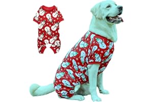 Lanyarco Snowman Dog Christmas Pajamas Xmas Cotton Pet Jumpshit Christmas Onesie PJS for Large Dogs, Back 23" XLarge Red