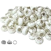 White Shell European Craft Beads for Jewelry Making Large Hole Beads for Pen 140pcs 14mm Rondelle Slide Charm Beads, Big Hole Space Resin Beads for DIY Bracelet Charms (PT400)
