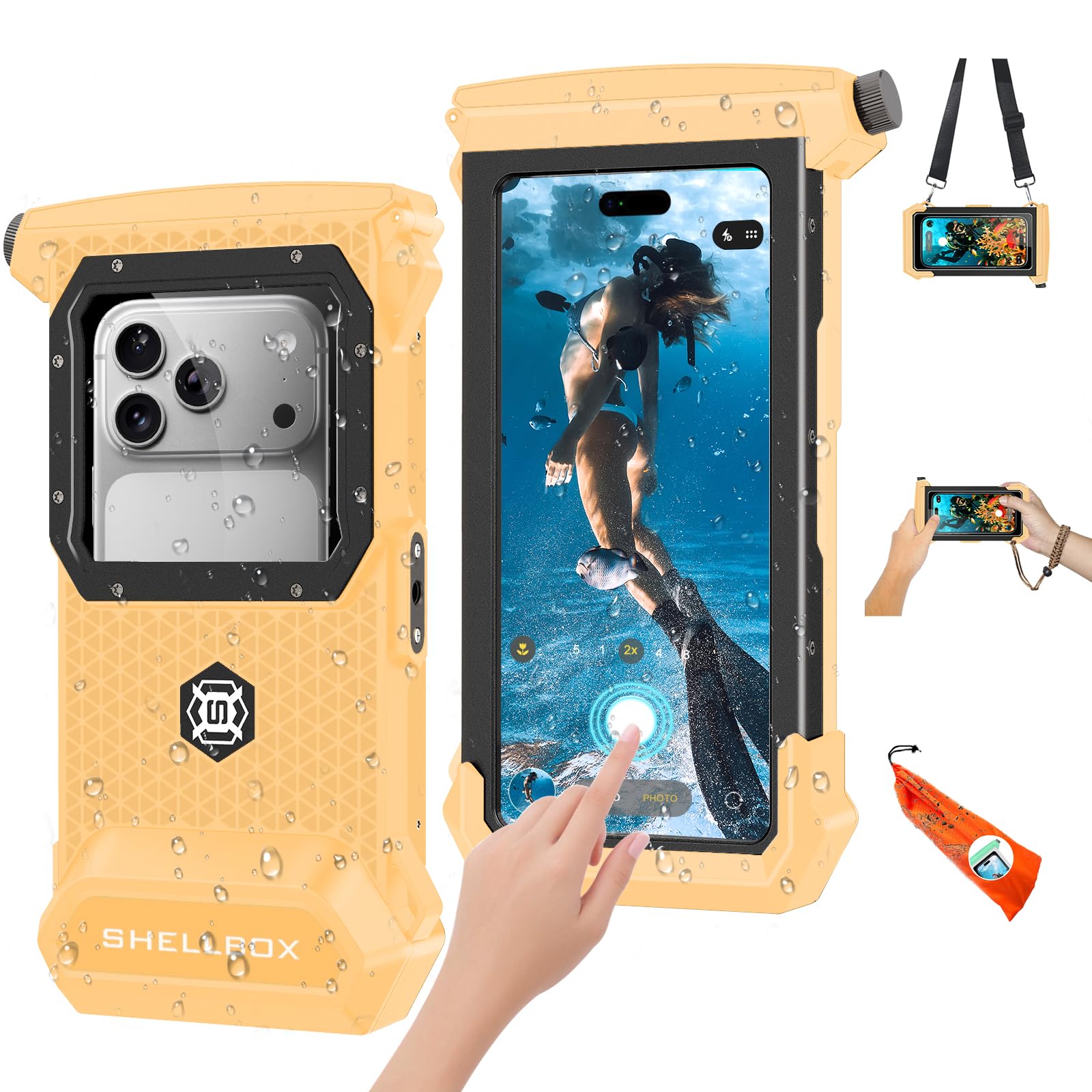 Saupsitnz 2026 Diving Snorkeling Phone Case for iPhone 17/16/15/14/13/12/11 Pro Max/XS/X Samsung Galaxy S26/S25/S24 Professional Scuba Dive Waterproof Underwater Photo Video Cover (5TH Gen, Yellow-)