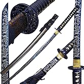 Kamaiwo-1045/1060 Handmade Hand Forged Authentic,Japanese Katana Samurai Swords are a Unique Gift for Men - Full Tang High Carbon Steel Makes a Memorable for Martial Arts Collectors,Black